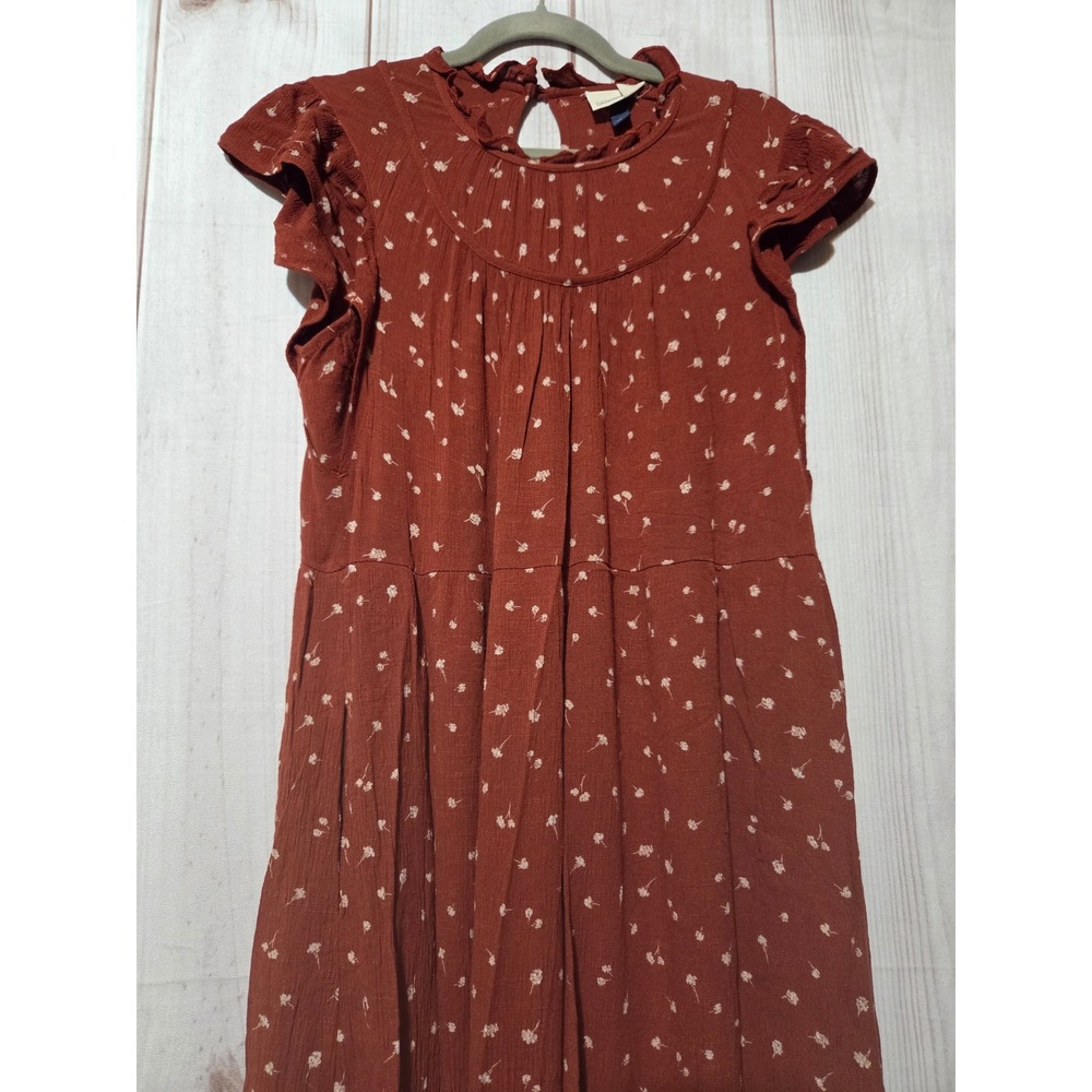 Universal Thread Rust Floral Flutter Sleeve Midi Dress Womens Large Boho Tiered - Picture 4 of 8